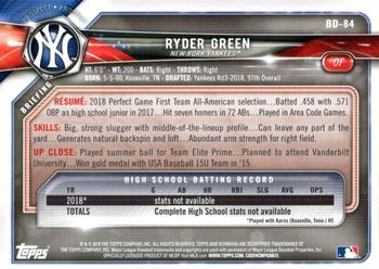 2018 Bowman Draft #BD-84 Ryder Green Back