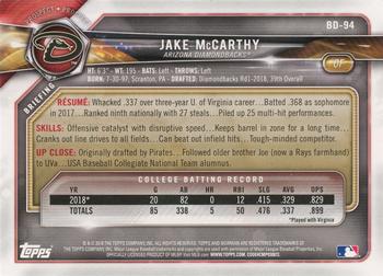2018 Bowman Draft #BD-94 Jake McCarthy Back