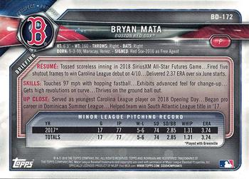 2018 Bowman Draft #BD-172 Bryan Mata Back