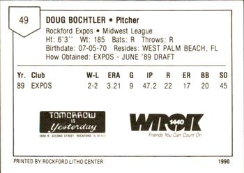 1990 Litho Center Rockford Expos #2 Doug Bochtler Back