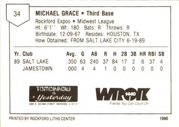 1990 Litho Center Rockford Expos #9 Michael Grace Back