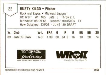 1990 Litho Center Rockford Expos #12 Rusty Kilgo Back