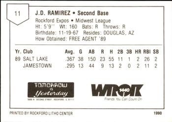 1990 Litho Center Rockford Expos #20 J.D. Ramirez Back