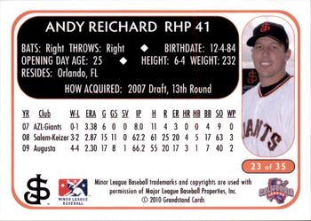 2010 Grandstand San Jose Giants #23 Andy Reichard Back