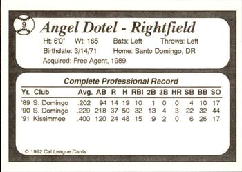 1992 Cal League Bakersfield Dodgers #9 Angel Dotel Back