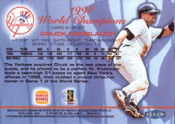 1999 Fleer Burger King New York Yankees #5 Chuck Knoblauch Back