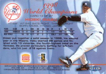 1999 Fleer Burger King New York Yankees #13 Hideki Irabu Back
