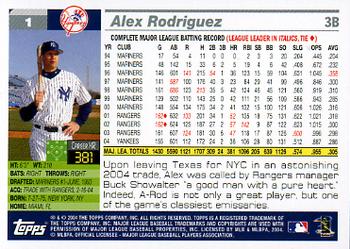 2005 Topps #1 Alex Rodriguez Back