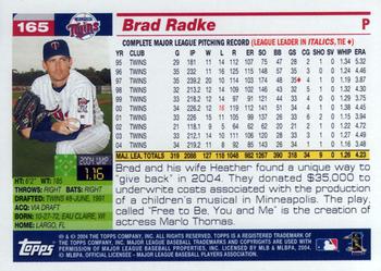 2005 Topps #165 Brad Radke Back