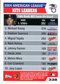 2005 Topps #338 2004 American League Hits (Ichiro / Michael Young / Vladimir Guerrero) Back