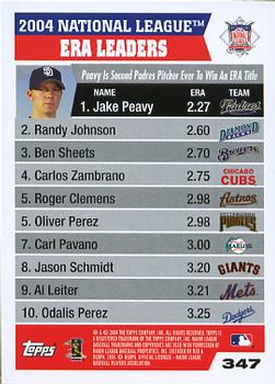 2005 Topps #347 2004 National League ERA (Jake Peavy / Randy Johnson / Ben Sheets) Back