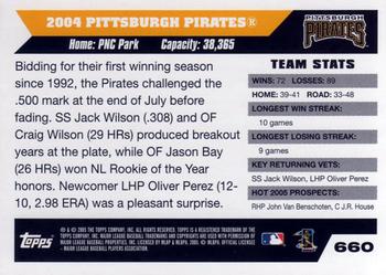 2005 Topps #660 Pittsburgh Pirates Back
