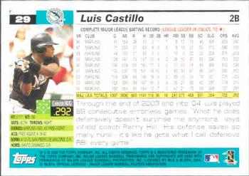 2005 Topps #29 Luis Castillo Back