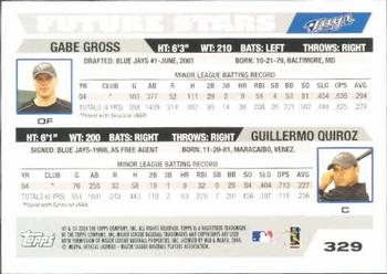 2005 Topps #329 Gabe Gross / Guillermo Quiroz Back