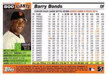 2005 Topps #500 Barry Bonds Back
