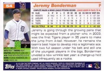 2005 Topps #54 Jeremy Bonderman Back