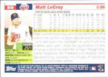 2005 Topps #59 Matt LeCroy Back