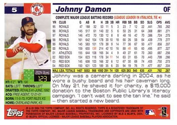 2005 Topps #5 Johnny Damon Back