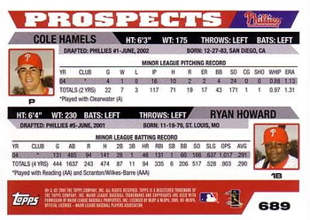 2005 Topps #689 Ryan Howard / Cole Hamels Back