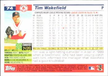 2005 Topps #74 Tim Wakefield Back