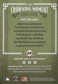 2005 Donruss Diamond Kings - Materials Silver #299 Matt Williams Back