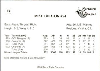 1993 Sioux Falls Canaries #19 Mike Burton Back