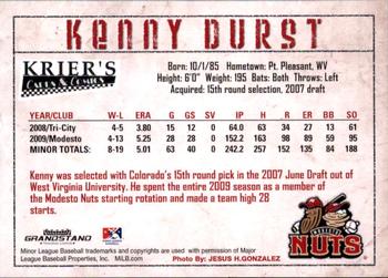 2010 Grandstand Modesto Nuts #NNO Kenny Durst Back