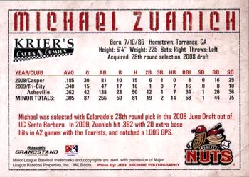 2010 Grandstand Modesto Nuts #NNO Michael Zuanich Back