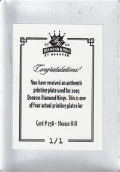 2005 Donruss Diamond Kings - Press Plates Yellow #258 Shawn Hill Back