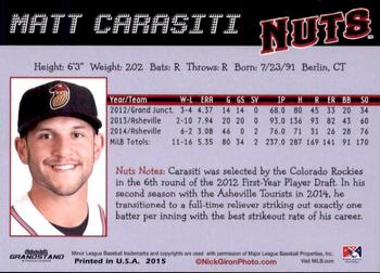 2015 Grandstand Modesto Nuts #NNO Matt Carasiti Back