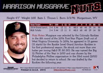 2015 Grandstand Modesto Nuts #NNO Harrison Musgrave Back
