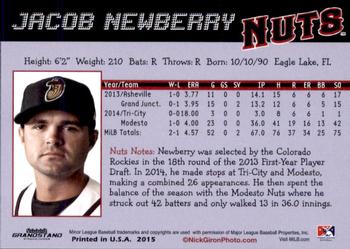 2015 Grandstand Modesto Nuts #NNO Jacob Newberry Back