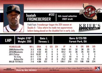 2012 Grandstand Modesto Nuts #NNO Isaiah Froneberger Back