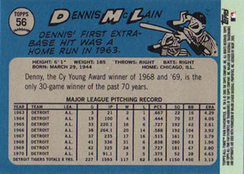 2005 Topps All-Time Fan Favorites #56 Dennis McLain Back