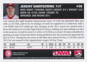 2013 Grandstand Vancouver Canadians #NNO Jeremy Gabryszwski Back
