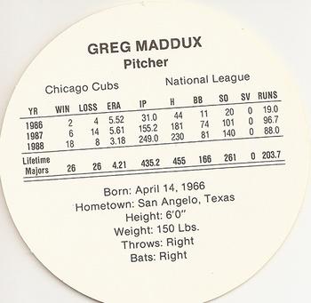 1989 Cadaco Discs - Back Variation #NNO Greg Maddux Back