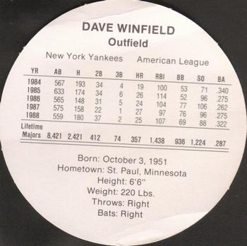 1989 Cadaco Discs - Back Variation #NNO Dave Winfield Back