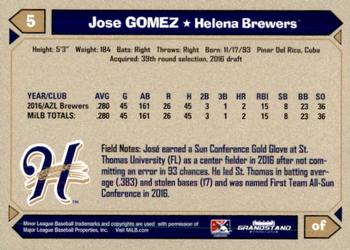 2017 Grandstand Helena Brewers #15 Jose Gomez Back