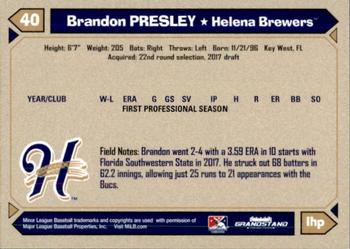 2017 Grandstand Helena Brewers #30 Brandon Presley Back