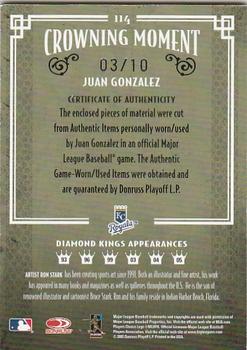 2005 Donruss Diamond Kings - Signature Materials Bronze #114 Juan Gonzalez Back