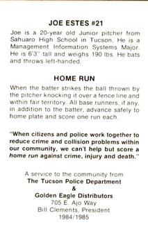 1985 Arizona Wildcats Police #NNO Joe Estes Back