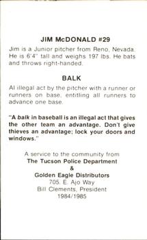 1985 Arizona Wildcats Police #NNO Jim McDonald Back