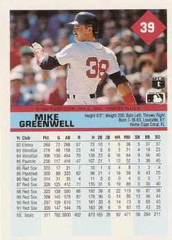 1992 Fleer #39 Mike Greenwell Back