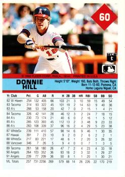 1992 Fleer #60 Donnie Hill Back