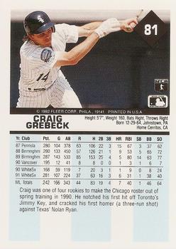 1992 Fleer #81 Craig Grebeck Back