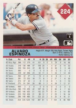 1992 Fleer #224 Alvaro Espinoza Back