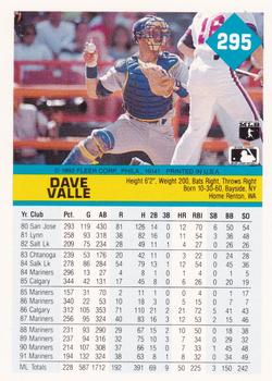 1992 Fleer #295 Dave Valle Back
