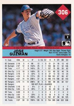 1992 Fleer #306 Jose Guzman Back