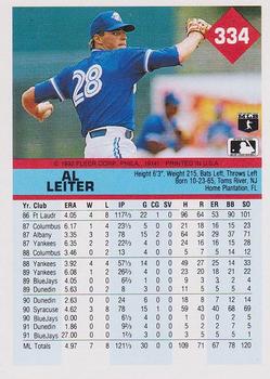 1992 Fleer #334 Al Leiter Back