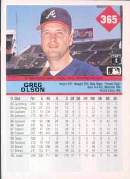 1992 Fleer #365 Greg Olson Back